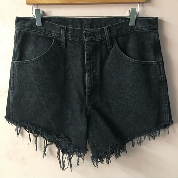 Vintage Rustler Washed Black Denim Cutoff Shorts Size L/34" Waist EUC - Picture 9 of 10